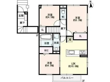 ヴェルドミールK(3LDK/1階)の間取り写真