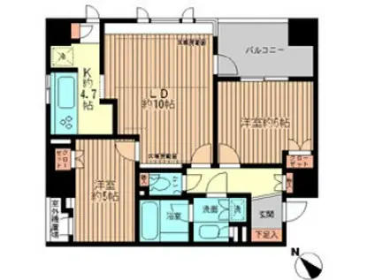 ヒルズ目白台(2LDK/2階)の間取り写真