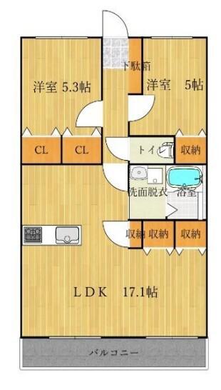 ヴェルビラージュ(2LDK/3階)の間取り写真