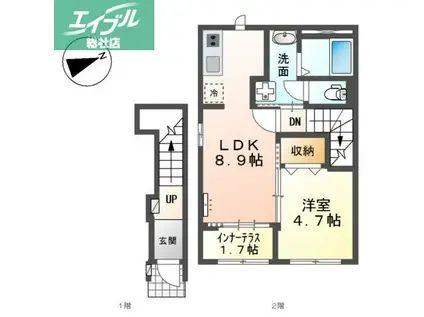 スターテラスII 福田町古新田(1LDK/2階)の間取り写真