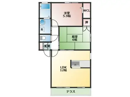 ブランニューコート(2LDK/1階)の間取り写真