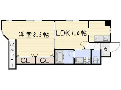 浅野ベイタワー(1LDK/11階)の間取り写真