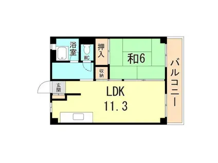 東部マンションA棟(1LDK/5階)の間取り写真