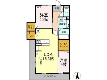 アスティオン イワキ(2LDK/2階)の間取り写真