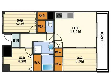 CH158RESIDENCE NAKANOSHIMA(3LDK/4階)の間取り写真
