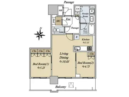 ブランズタワー梅田ノース(2LDK/15階)の間取り写真