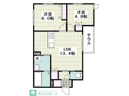 HERITAGE GARDEN ウエスト(2LDK/1階)の間取り写真