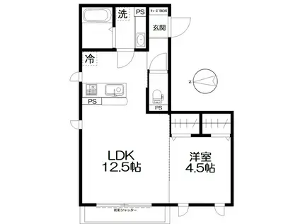 セーガ上原(1LDK/1階)の間取り写真