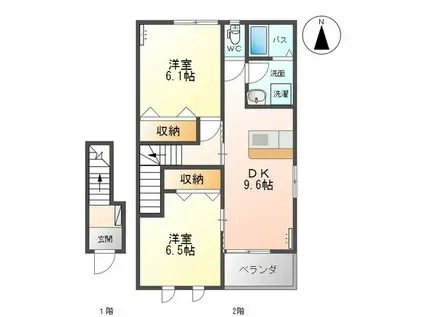 フォレスト鹿妻II(2DK/2階)の間取り写真