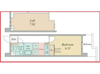カバナ東駒形(1K/3階)の間取り写真