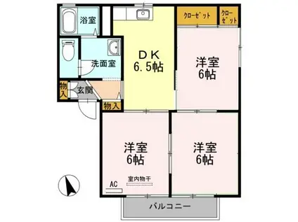 ラ・トーレC棟(3DK/2階)の間取り写真