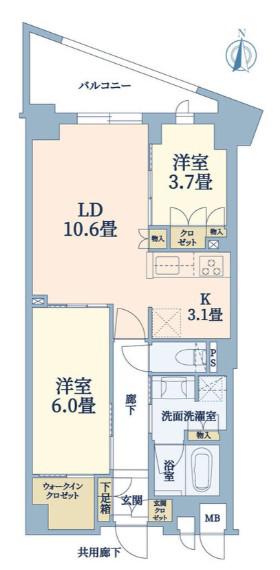 ジオ京都御所西(2LDK/2階)の間取り写真