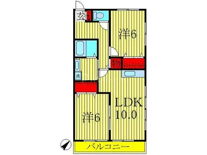 アサカコーポ(2LDK/2階)の間取り写真