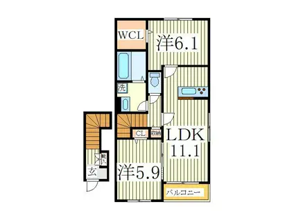 リーブル・プラッツA(2LDK/2階)の間取り写真