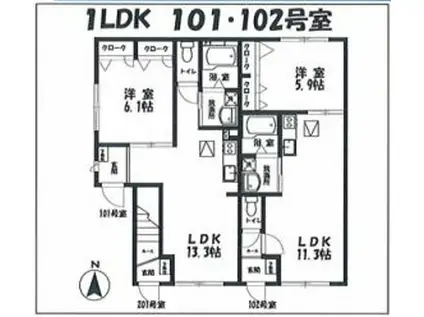 ラ・カーサミーア(1LDK/1階)の間取り写真