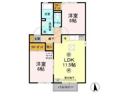 セジュール御堂の上 ディー(2LDK/1階)の間取り写真