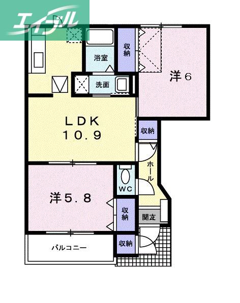 ウィスティリアA(2LDK/1階)の間取り写真