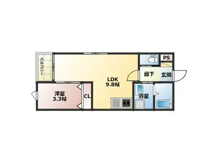 筑紫野市針摺南2丁目D棟(1LDK/1階)の間取り写真