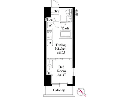 グランパセオ銀座築地(1DK/9階)の間取り写真
