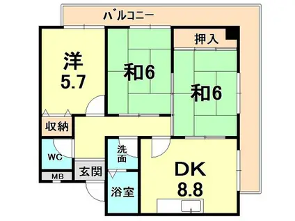 メゾンリンド西宮(3DK/4階)の間取り写真