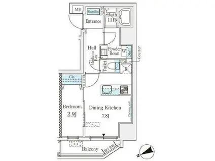 ザ・パーククロス門前仲町(1DK/6階)の間取り写真