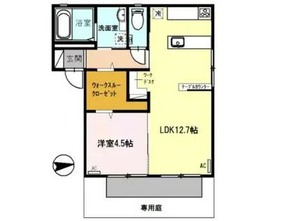 ディアス八重 B棟(1LDK/1階)の間取り写真