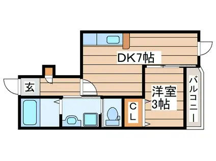 フローラルコートB棟(1DK/1階)の間取り写真