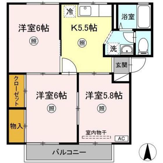 第2プレジール福田(3K/2階)の間取り写真