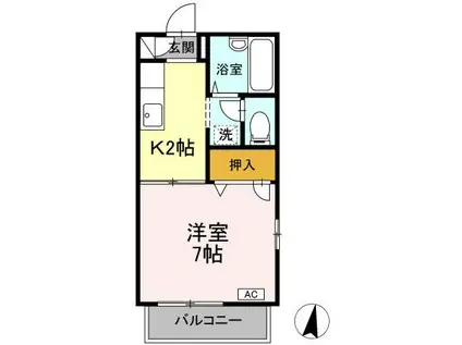 エーデルハイムI(1K/2階)の間取り写真