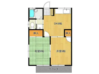 パールハイツA棟(2DK/2階)の間取り写真