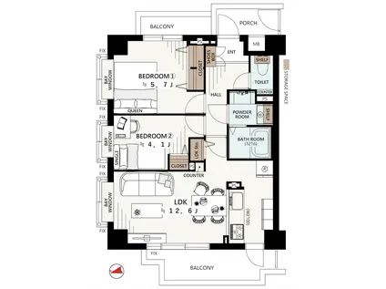 イルサント阿佐ヶ谷(2LDK/3階)の間取り写真
