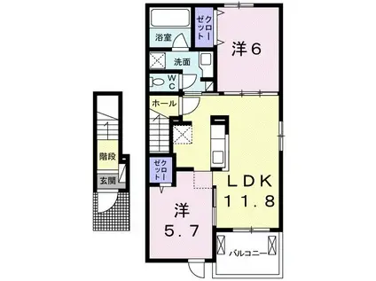 シャトー・ドゥ・ボヌールA(2LDK/2階)の間取り写真