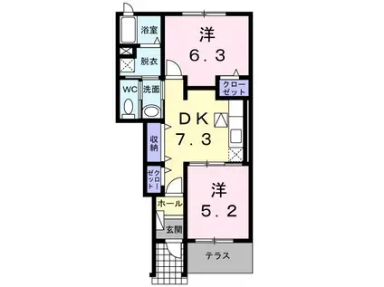 フェリーチェ三本松(2DK/1階)の間取り写真
