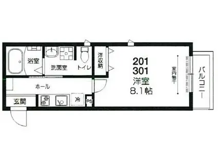 ラシーネ赤塚(1K/2階)の間取り写真