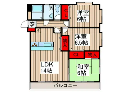 ウエルス東大成ハウス(3LDK/2階)の間取り写真