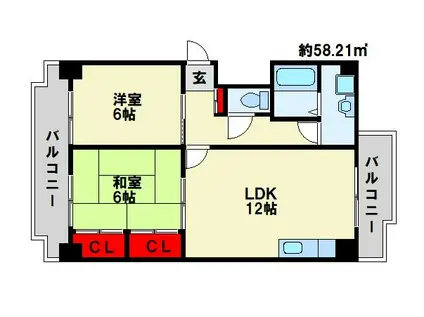 クレベール八千代(2LDK/8階)の間取り写真