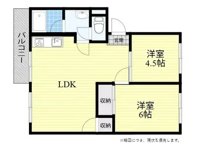 すばる大道ハイツ(2LDK/3階)の間取り写真