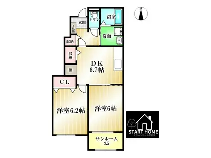 アン・ドゥ・トロワ IIIE(2DK/1階)の間取り写真