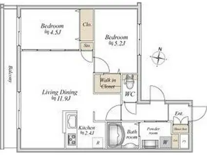 アルファスクエア北12東2(2LDK/2階)の間取り写真