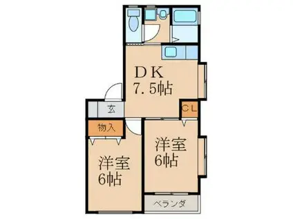 ロマネ・コンティII(2DK/2階)の間取り写真