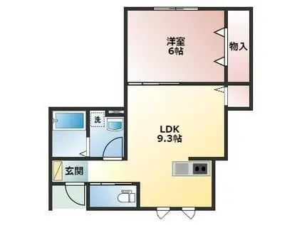 URBAN CUBIC片山II B棟(1LDK/1階)の間取り写真