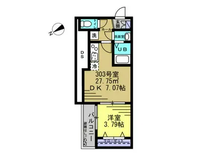 メラース(1DK/3階)の間取り写真