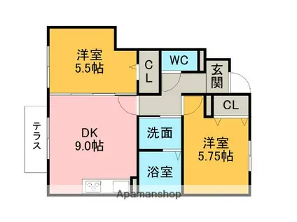 プレミアム本郷(2DK/1階)の間取り写真