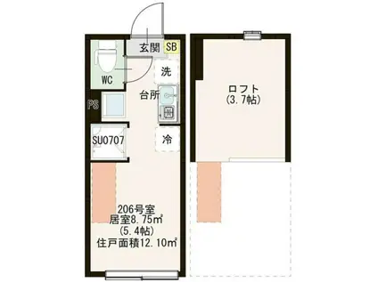 ハーモニーテラス落合南長崎(ワンルーム/2階)の間取り写真