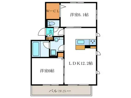 ラ・シャンド・フルール B棟(2LDK/1階)の間取り写真