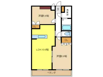 コンフォールメゾンK(2LDK/2階)の間取り写真