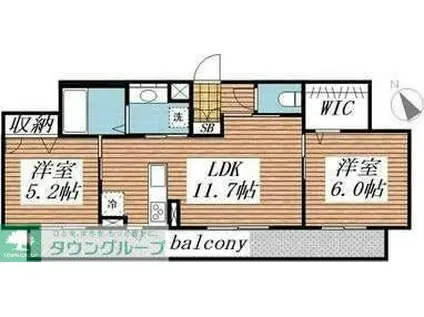 ウイングガーデンB棟(2LDK/1階)の間取り写真