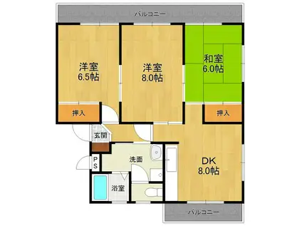 アビタシオン仁川(3DK/2階)の間取り写真