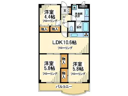 カーザ・エッチェルサ世田谷(3LDK/6階)の間取り写真