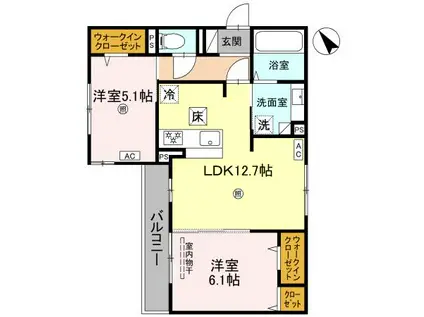 ル トレフル(2LDK/1階)の間取り写真